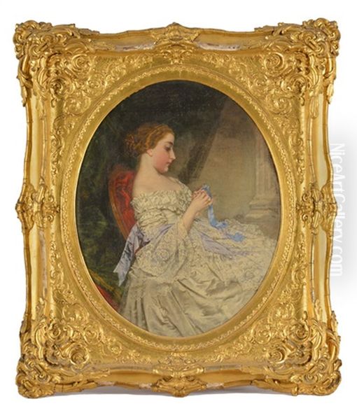 Jeune Femme Cousant Oil Painting by Charles Wynne Nicholls