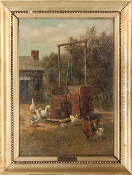 Chickens & Geese Near A Well Oil Painting by Burr H. Nichols