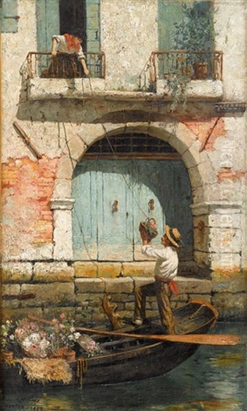 The Flower Seller Venice Oil Painting by Burr H. Nichols