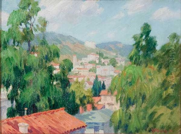 California Landscape With Rooftops Oil Painting by Harley De Witt Nichols