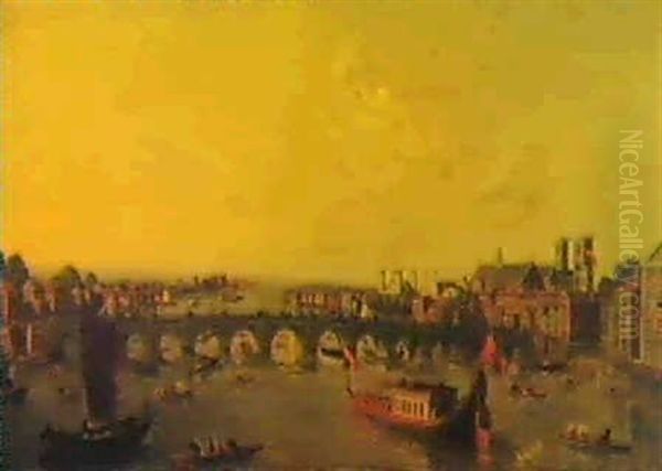 A View Of The Thames At Westminister Bridge With            Westminister Hall, The Abbey Oil Painting by Joseph Nichols