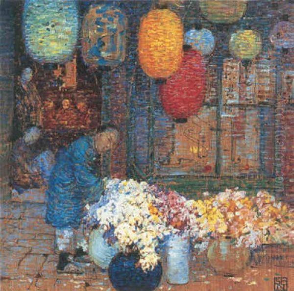 A Chinese Shop Oil Painting by Spencer Baird Nichols