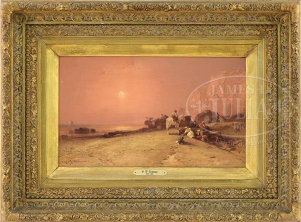 Orientalist Beach Scene Oil Painting by George Washington Nicholson