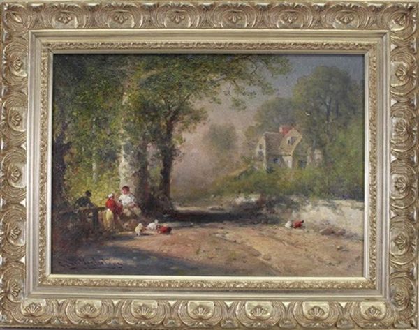 A Group Of Figures Near A Wooded Path Oil Painting by George Washington Nicholson