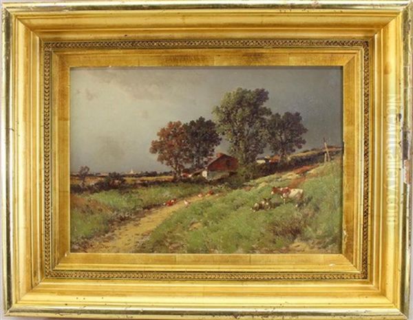 A Cottage In A Landscape With An Approaching Storm In The Distance Oil Painting by George Washington Nicholson