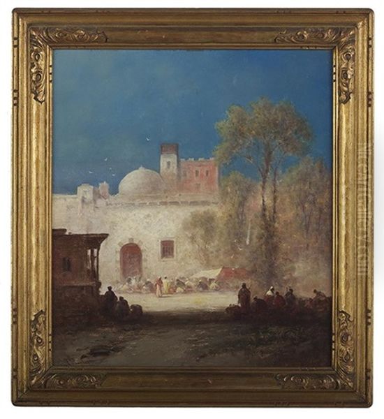 North African/algerian Market Scene Oil Painting by George Washington Nicholson