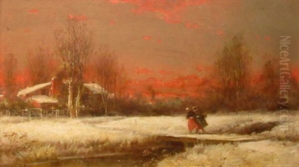 Snowy Day At Dusk Oil Painting by George Washington Nicholson