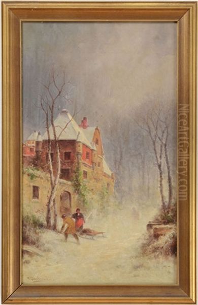 Winter Scene Oil Painting by George Washington Nicholson