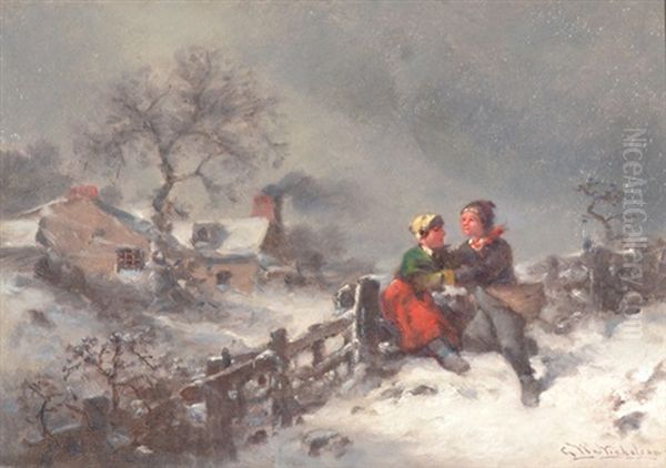 Romancing In The Snow Oil Painting by George Washington Nicholson