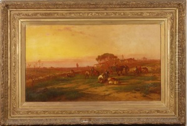 Landscape With Peasants Oil Painting by George Washington Nicholson