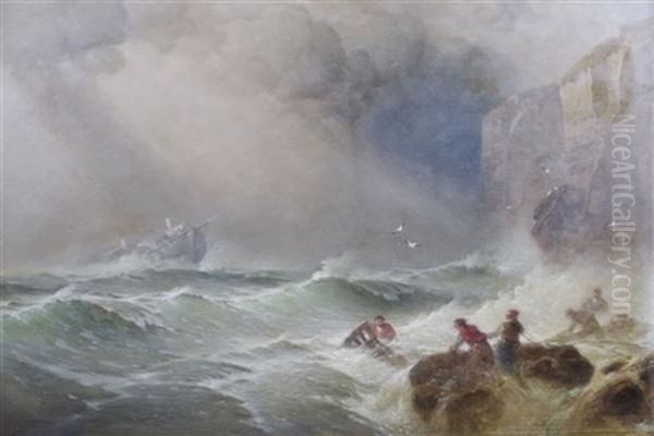 Storm With Shipwreck Oil Painting by George Washington Nicholson