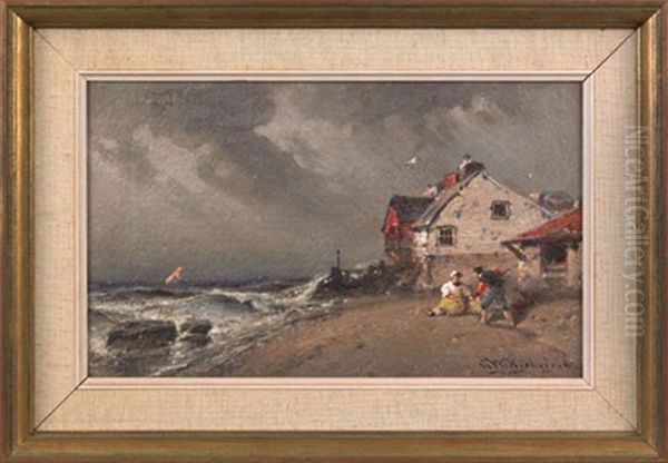 Coastal Scene With Figures Oil Painting by George Washington Nicholson