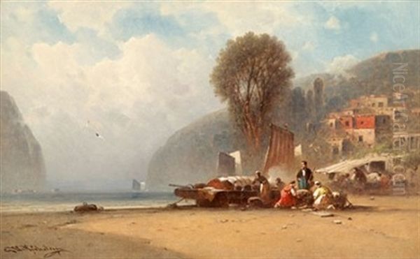 Figures On The Shore Oil Painting by George Washington Nicholson