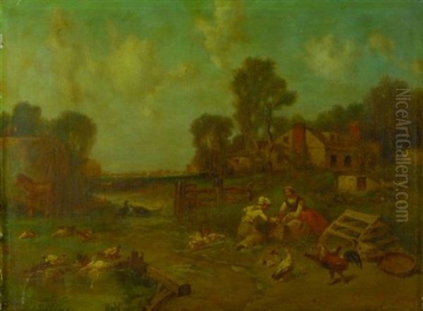 Farm Scene Oil Painting by George Washington Nicholson