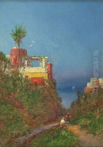 Mediterranean View Oil Painting by George Washington Nicholson