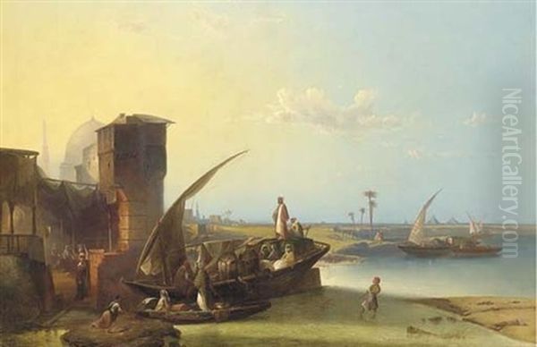 Dhows On The Nile Oil Painting by George Washington Nicholson