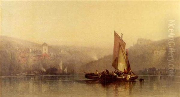 European Harbor Oil Painting by George Washington Nicholson