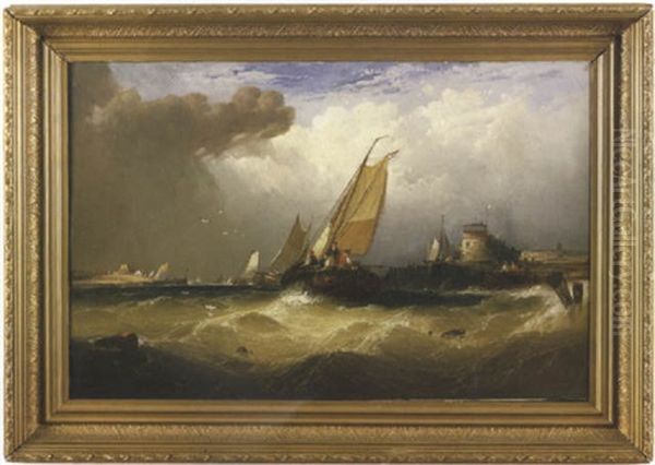 Harbor Scene Of Sailboats Navigating Through A Channel Oil Painting by George Washington Nicholson