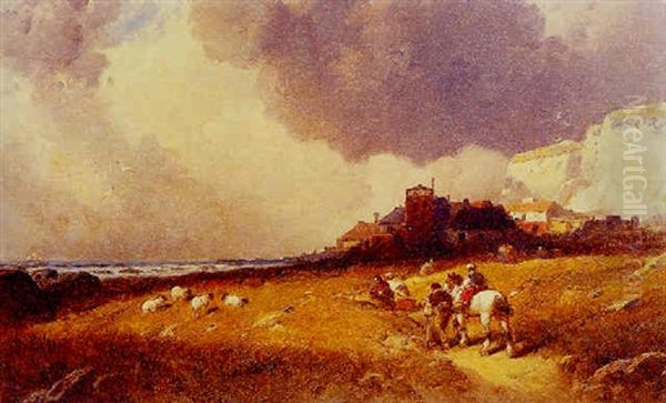 Landscape With Travelers And Sheep Oil Painting by George Washington Nicholson