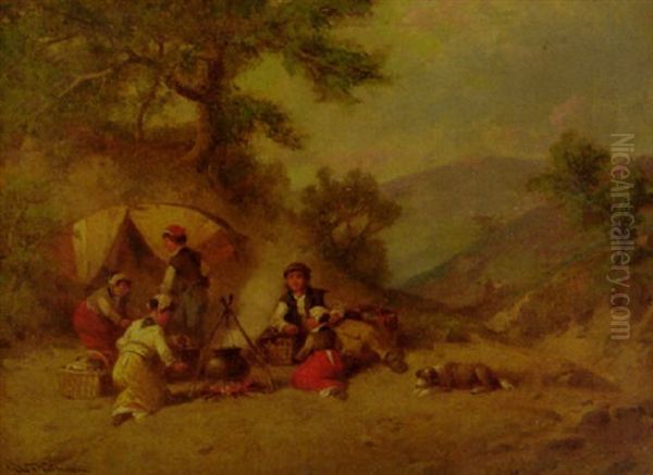 By The Camp Fire Oil Painting by George Washington Nicholson