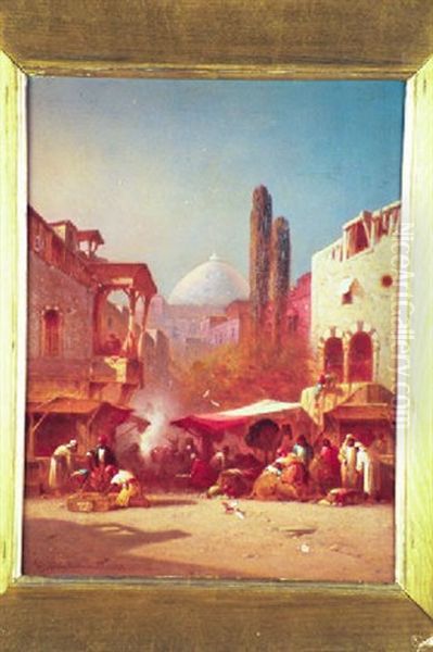 Arab Marketplace Oil Painting by George Washington Nicholson