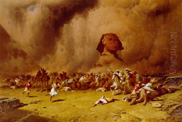 Sandstorm In The Desert Oil Painting by George Washington Nicholson