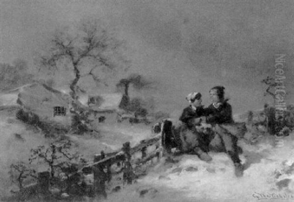 Caught In A Winter Storm Oil Painting by George Washington Nicholson