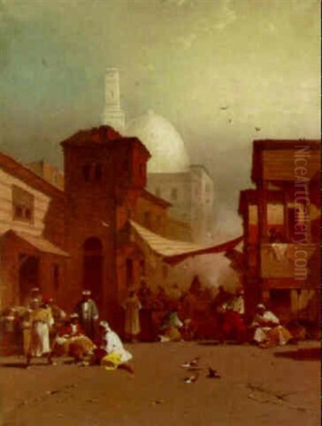 Arab Market Scene Oil Painting by George Washington Nicholson