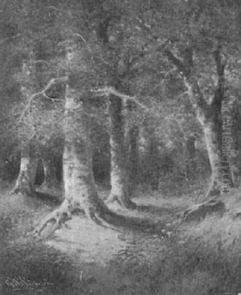 Interior Of A Forest Oil Painting by George Washington Nicholson