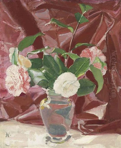 Camellias Oil Painting by William Nicholson