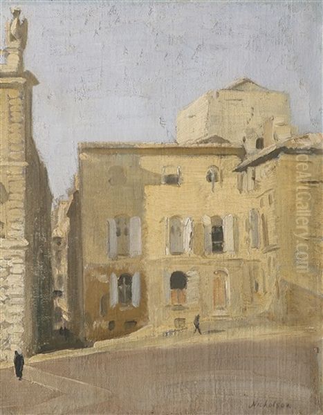 La Place Des Papes, Avignon (or Place De Palais, Avignon/le Chateau, Avignon) Oil Painting by William Nicholson