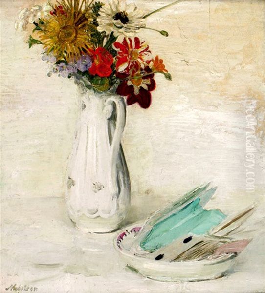 Vase And Bowl On The Table Oil Painting by William Nicholson