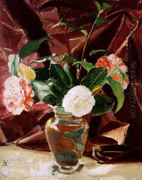 Camellias Oil Painting by William Nicholson