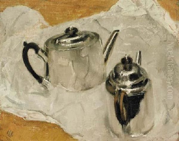 Silver Teapots Oil Painting by William Nicholson