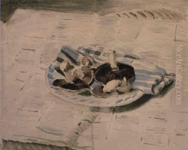 Mushrooms On A Plate Oil Painting by William Nicholson