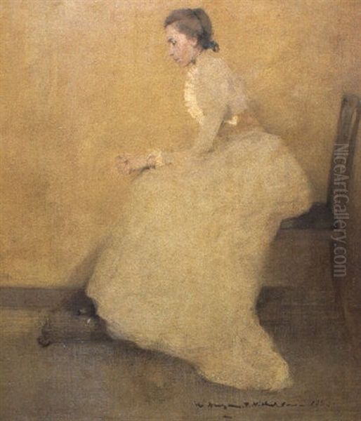 Young Woman In White Oil Painting by William Nicholson