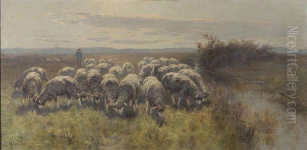 Berger Et Son Troupeau De Moutons Oil Painting by Henry Singlewood Bisbing