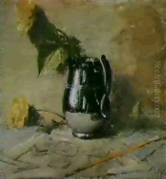 Still Life Of Yellow Roses In A Jug Oil Painting by William Nicholson