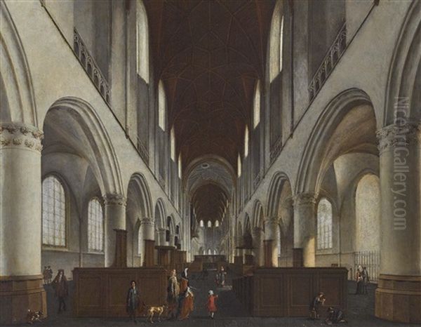 Inneres Von St. Bavo Zu Haarlem Mit Figurenstaffage by Isaac van Nickele