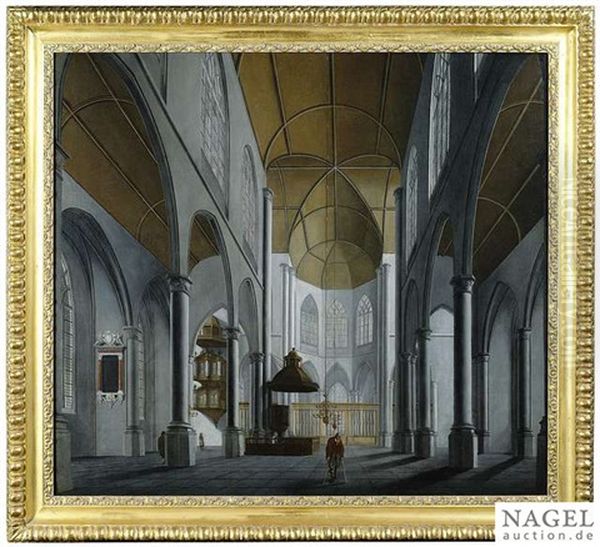 Interior Of A Gothic Church Oil Painting by Isaac van Nickele