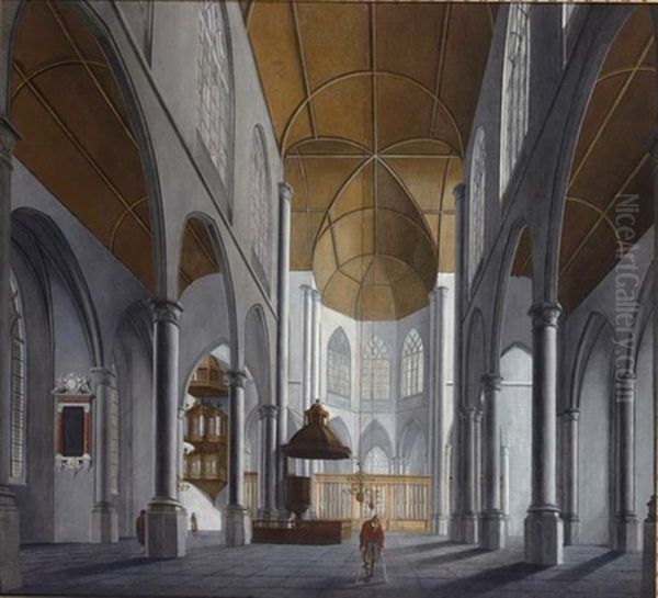 A Church Interior With A Crippled Man In The Foreground, And Other Figures In The Background Oil Painting by Isaac van Nickele