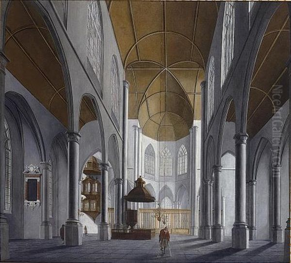 A Church Interior With A Crippled Man In The Foreground Oil Painting by Isaac van Nickele