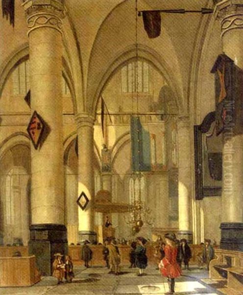 The Interior Of A Dutch Church Oil Painting by Isaac van Nickele