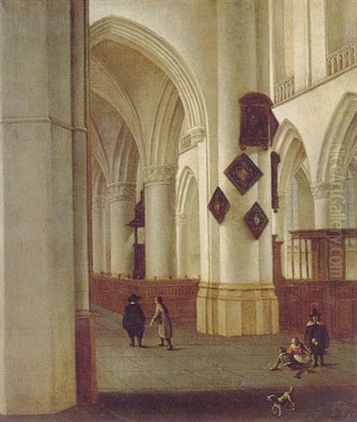 The Interior Of The Nieuwe Kerk, Delft Oil Painting by Isaac van Nickele