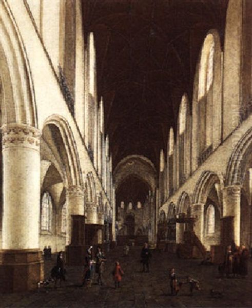 Haarlem, A View Of The Interior Of The Sint Bavo Kerk Oil Painting by Isaac van Nickele