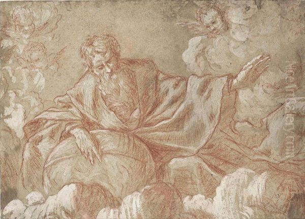 God The Father With Putti Oil Painting by Bartolomeo Biscaino