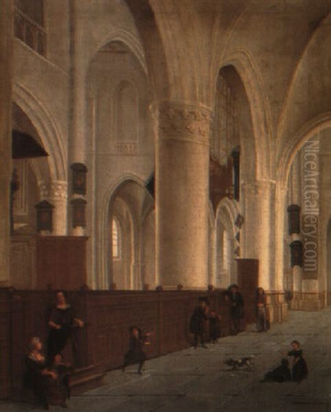 The Interior Of The St. Bavo Church In Haarlem Oil Painting by Isaac van Nickele