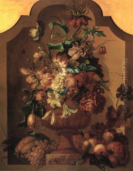 Stilleben Mit Blumen In Antiker Vase Und Fruchten Oil Painting by Jacoba Maria van Nickele