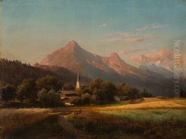 Alpine Landscape Oil Painting by Adolf Nickol