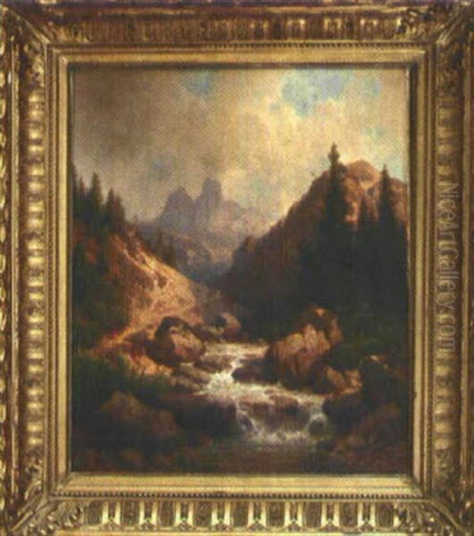 Wildbach Im Hochgebirge Oil Painting by Adolf Nickol